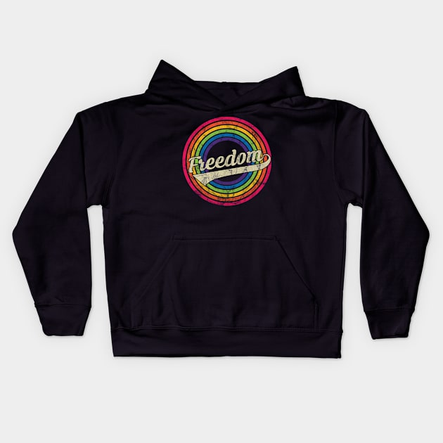 Freedom - Retro Rainbow Faded-Style Kids Hoodie by MaydenArt